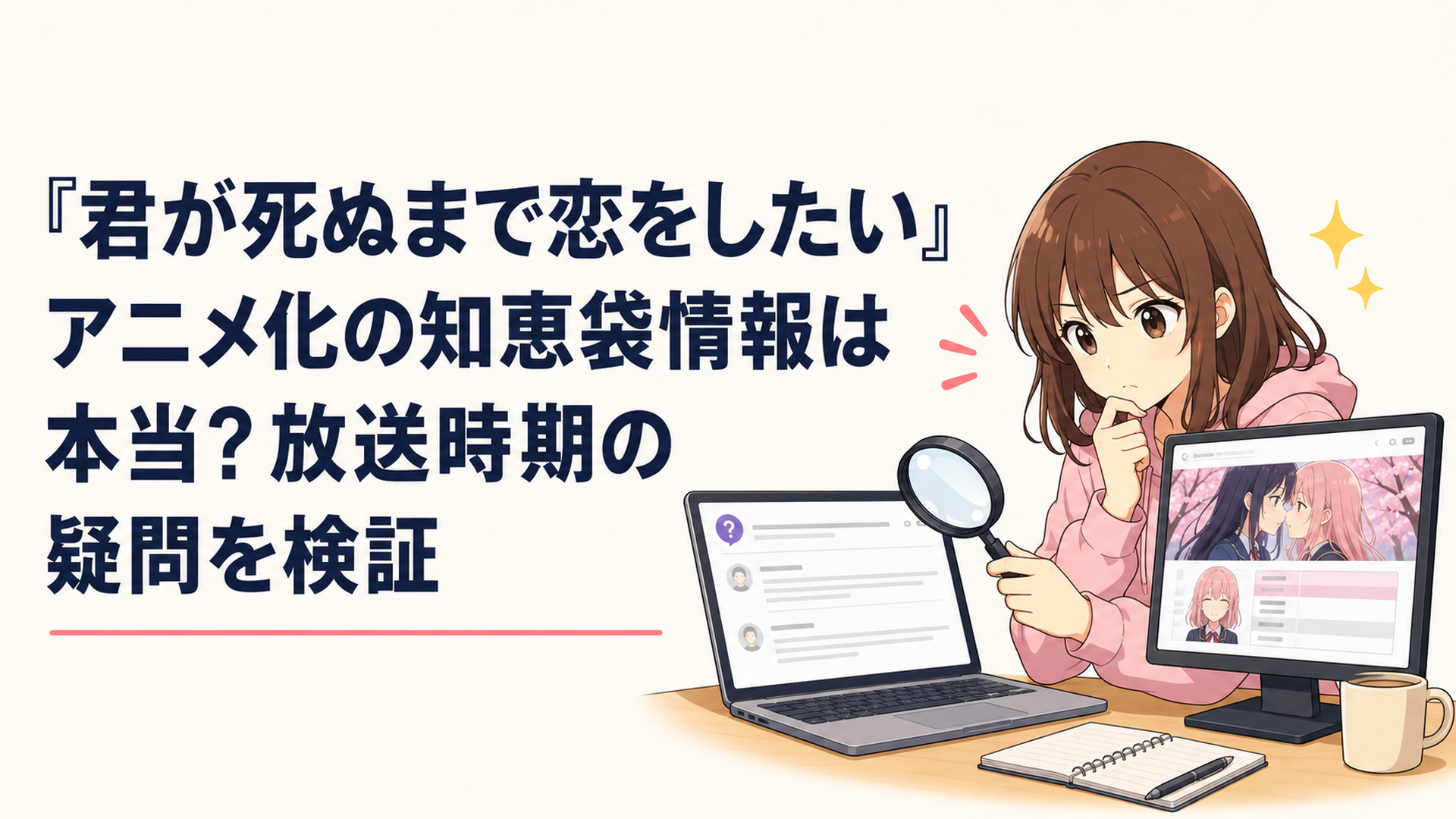知恵袋の過去回答とアニメ公式サイトの放送情報を見比べて真偽を確認するアニメファン