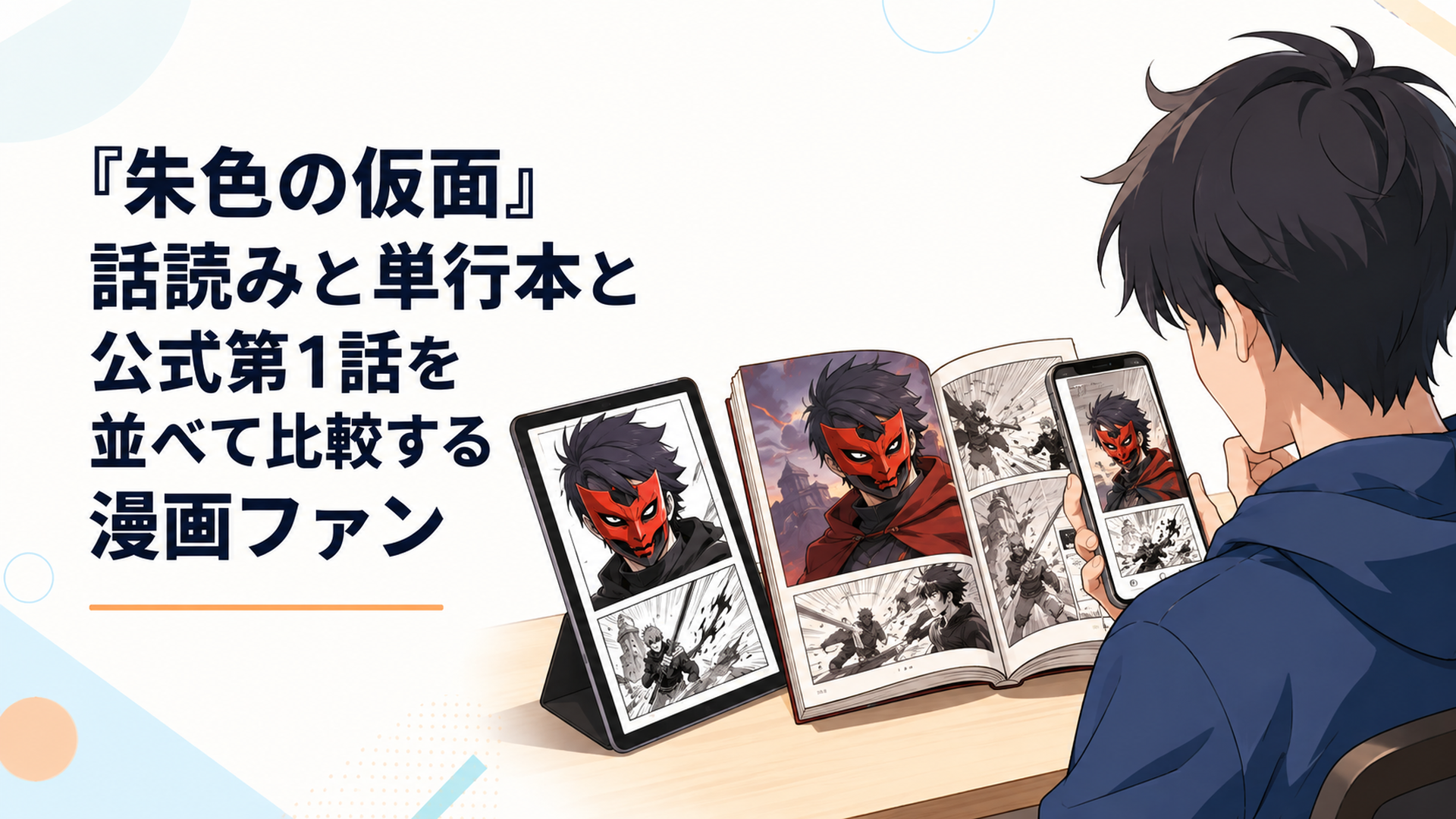 京まふ2026で販売予定の『朱色の仮面』グッズ情報をスマートフォンで確認するアニメファン