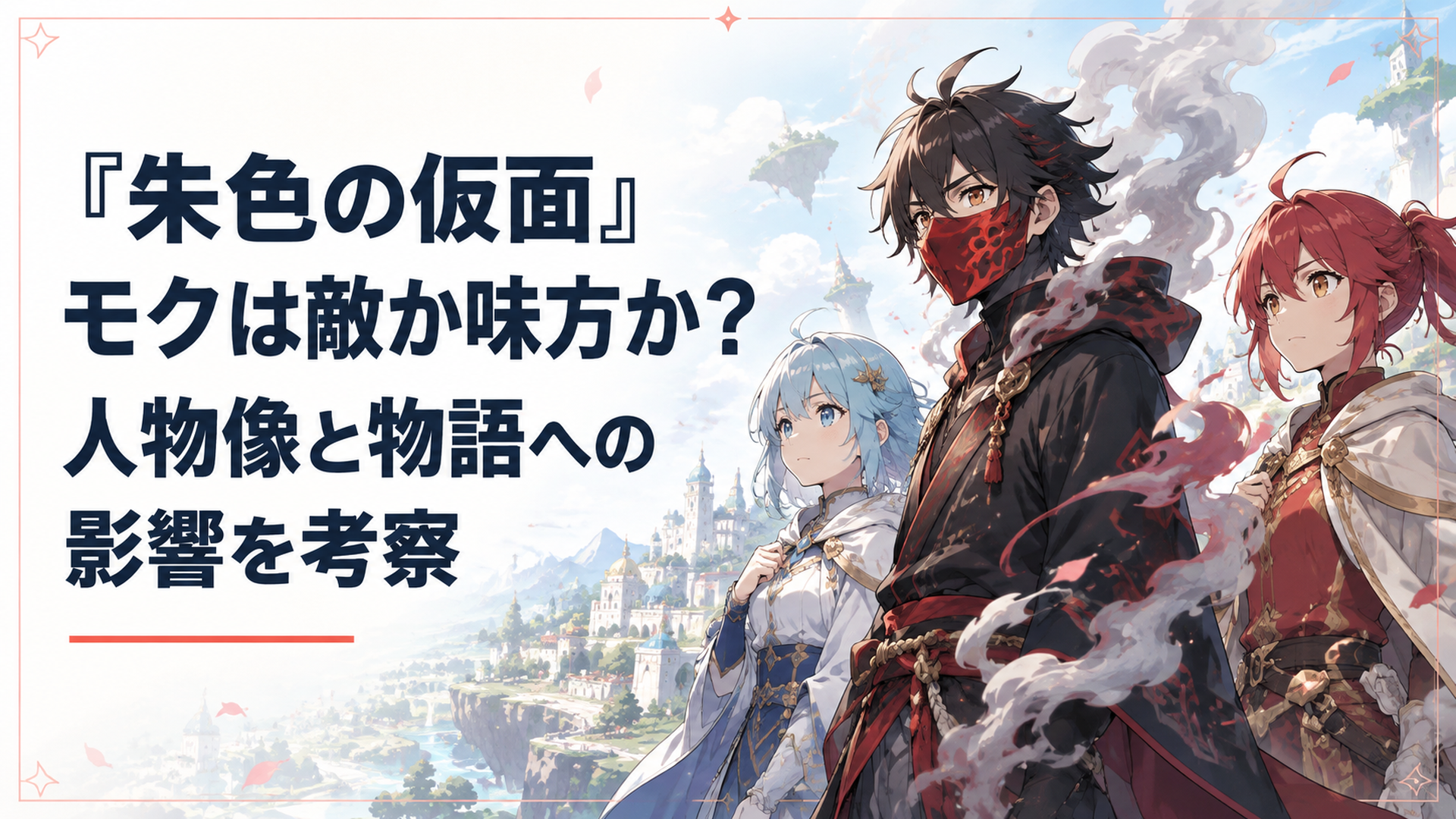 煙の仮面を着けたモクがペルとソナの隣に立ち、煙をまといながら前方を見据える場面