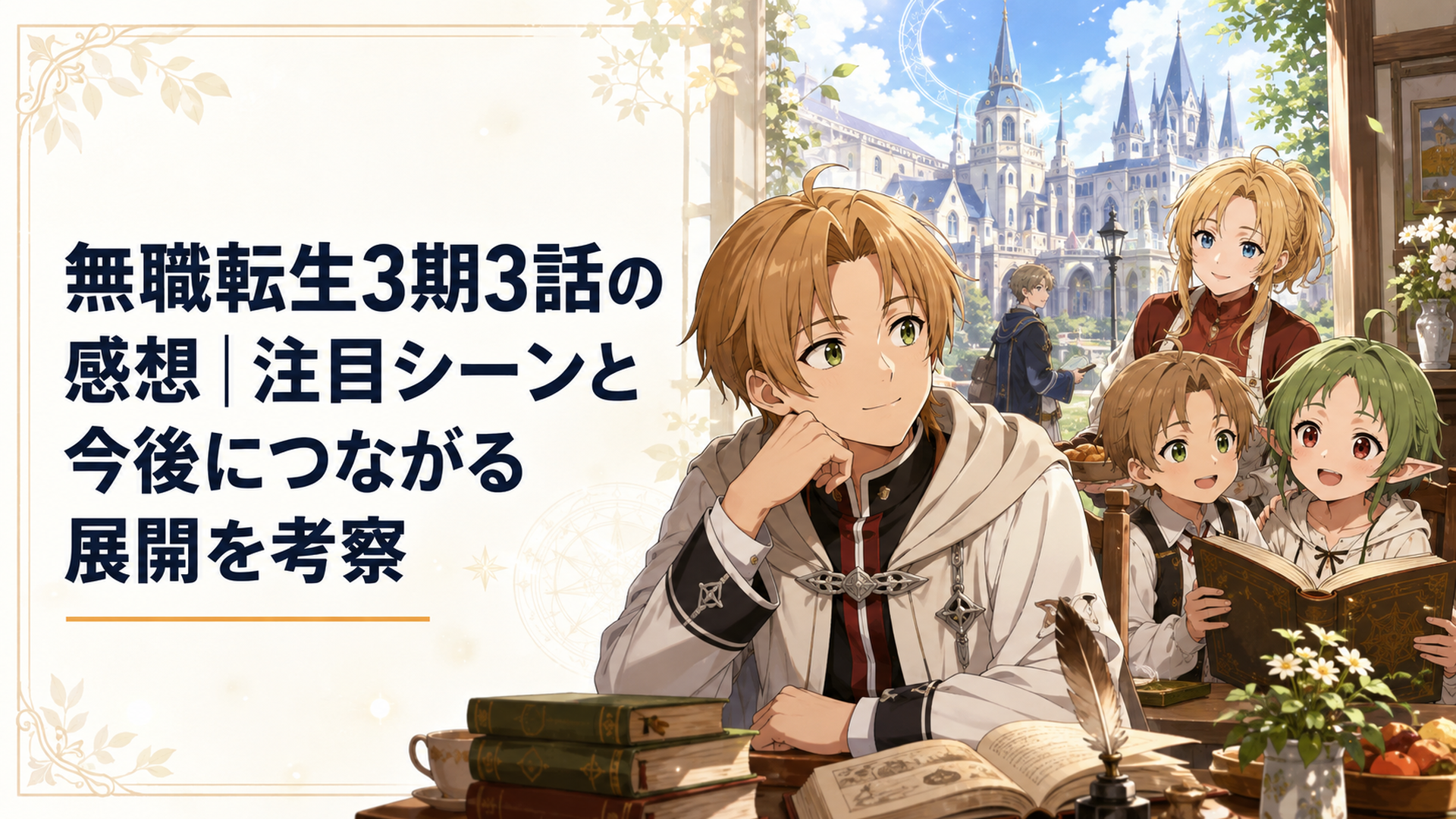 グレイラット家で家族と穏やかな朝を過ごすルーデウスとラノア魔法大学での新しい日常を描いたシーン