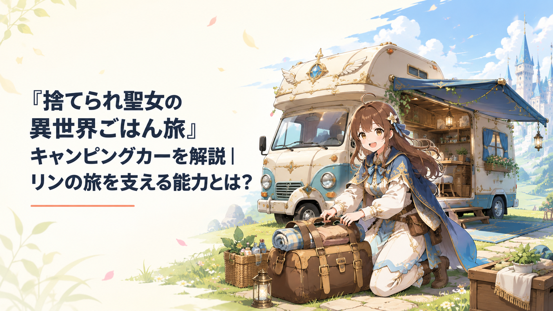異世界の野外でキャンピングカーのモーちゃんを展開し旅支度を進めるリン