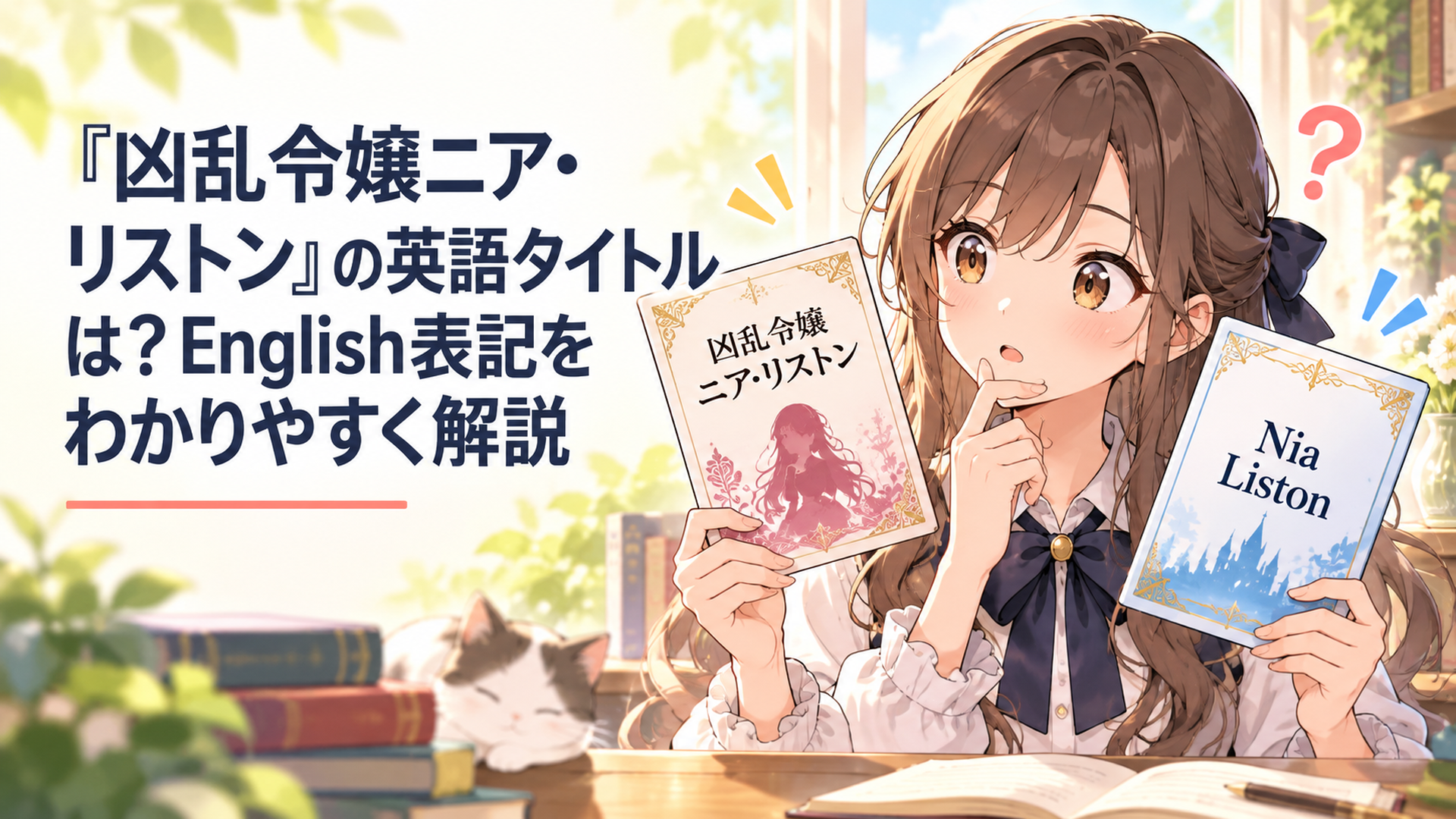 日本語版の凶乱令嬢ニア・リストンと英語版Nia Listonのタイトル表記を見比べるアニメファン