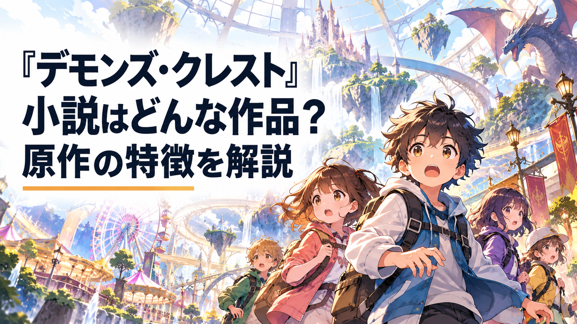 大規模アミューズメント施設アルテアの内部がファンタジーVRMMORPG世界へ異界化し、小学生の少年少女たちが戸惑いながら進むイメージ