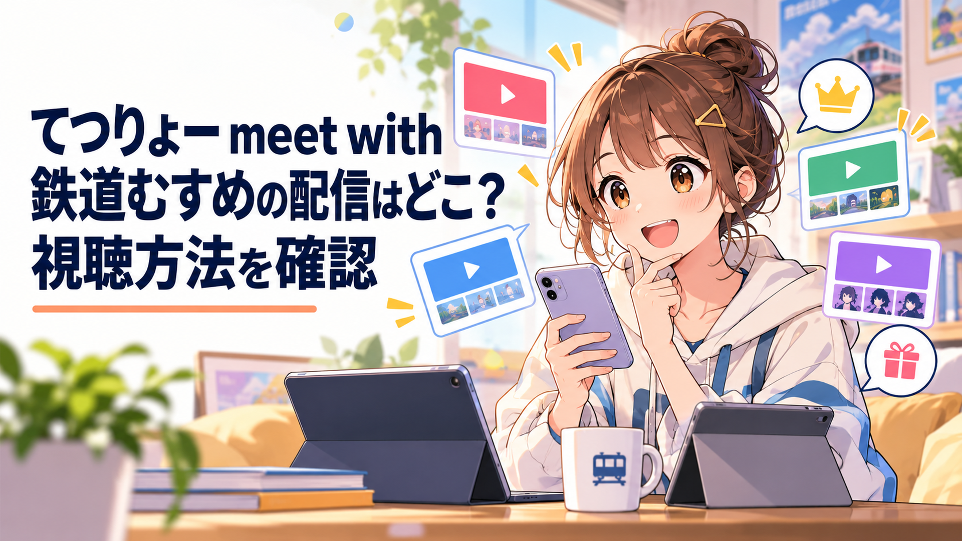 スマートフォンで複数の動画配信サービスを見比べながら最速配信か無料配信かを選ぶアニメファン