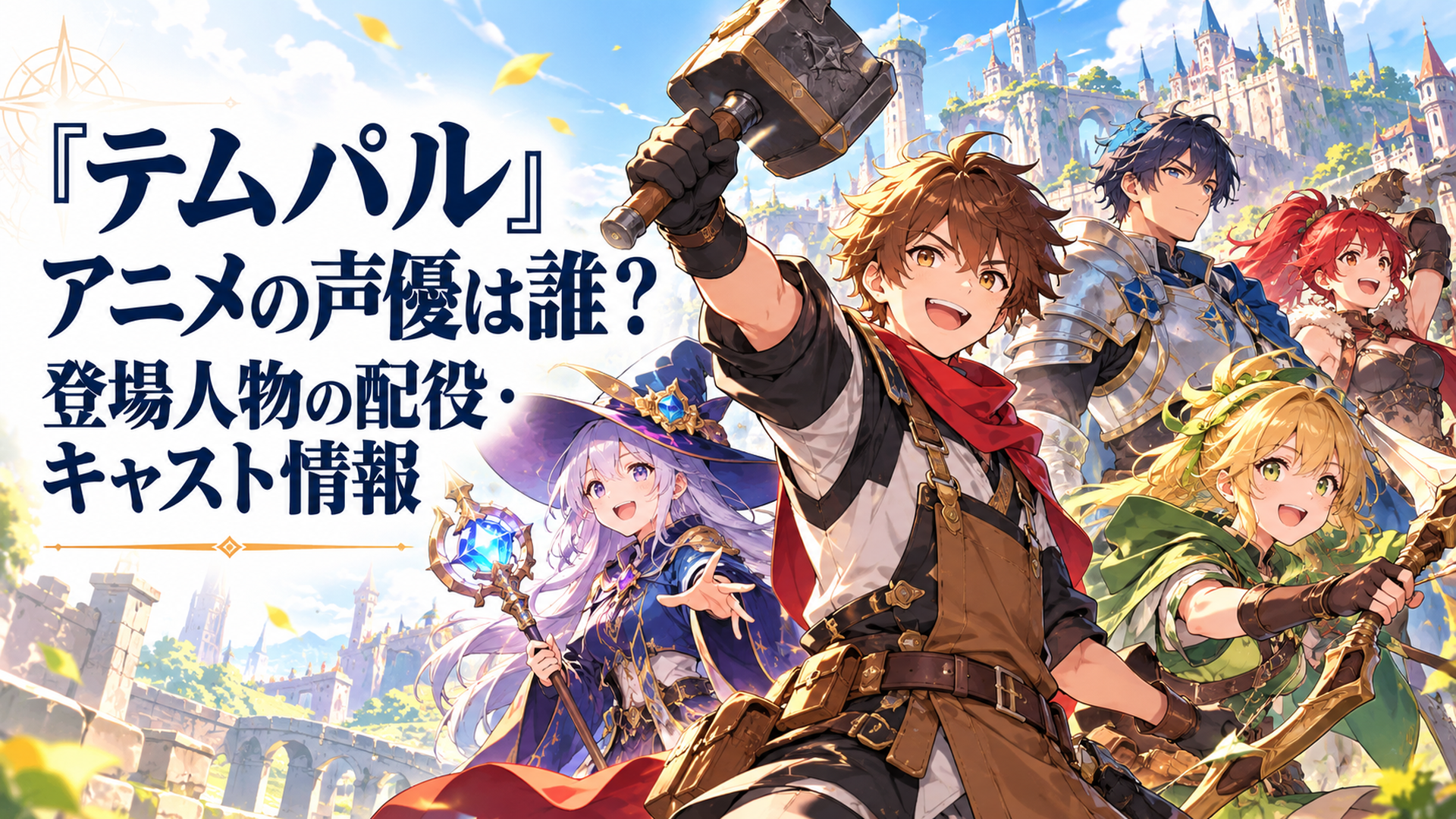 明るいファンタジー世界を背景に、伝説の鍛冶職人を目指す青年冒険者を中心として魔法使いや弓使いや騎士など個性豊かな仲間たちが集結する、華やかで躍動感のある高品質アニメ風イラスト
